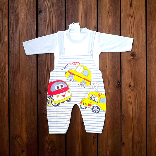 New Born Baby Romper Car Party Blue (1 to 6 Months)