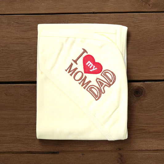 New Born baby Wrapping Sheet I Love momdad Yellow
