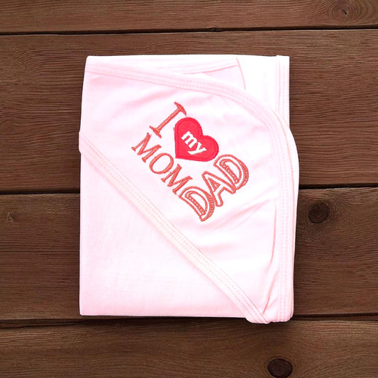 New Born baby Wrapping Sheet I Love momdad Pink
