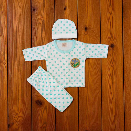 New Born Baby Suit Plain Dot Green