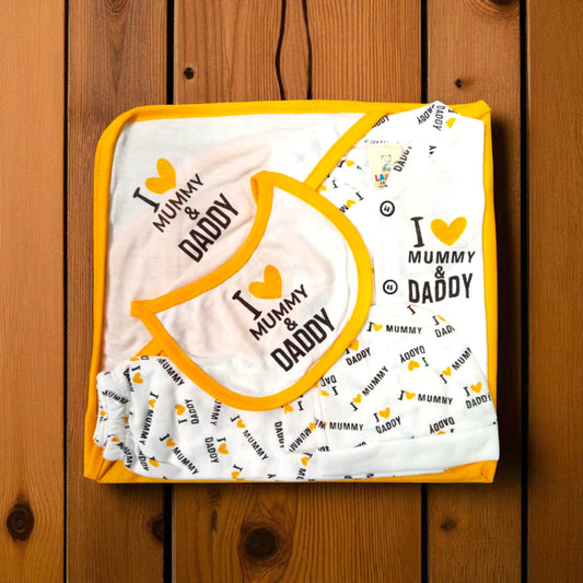 New Born Baby Starter Set I love Mummy Daddy Yellow
