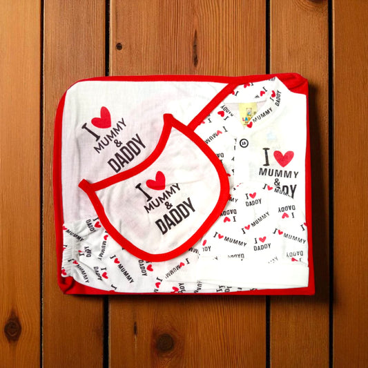 New Born Baby Starter Set I love Mummy Daddy Red