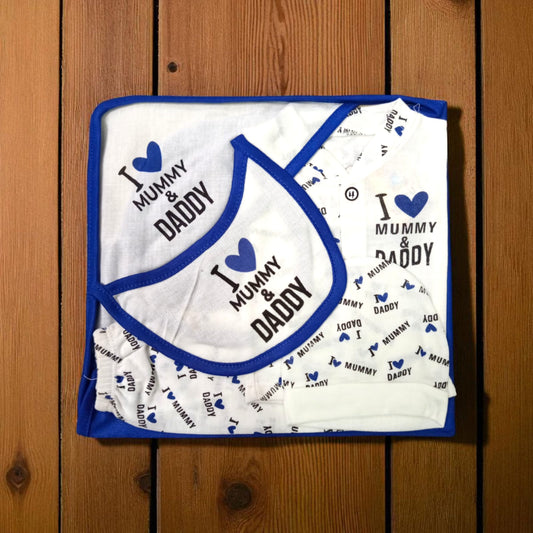 New Born Baby Starter Set I love Mummy Daddy Blue
