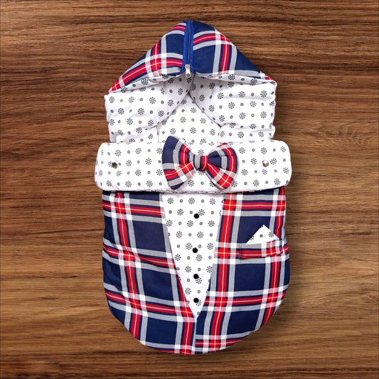 New Born Baby Foamic Check Bow Navy Blue