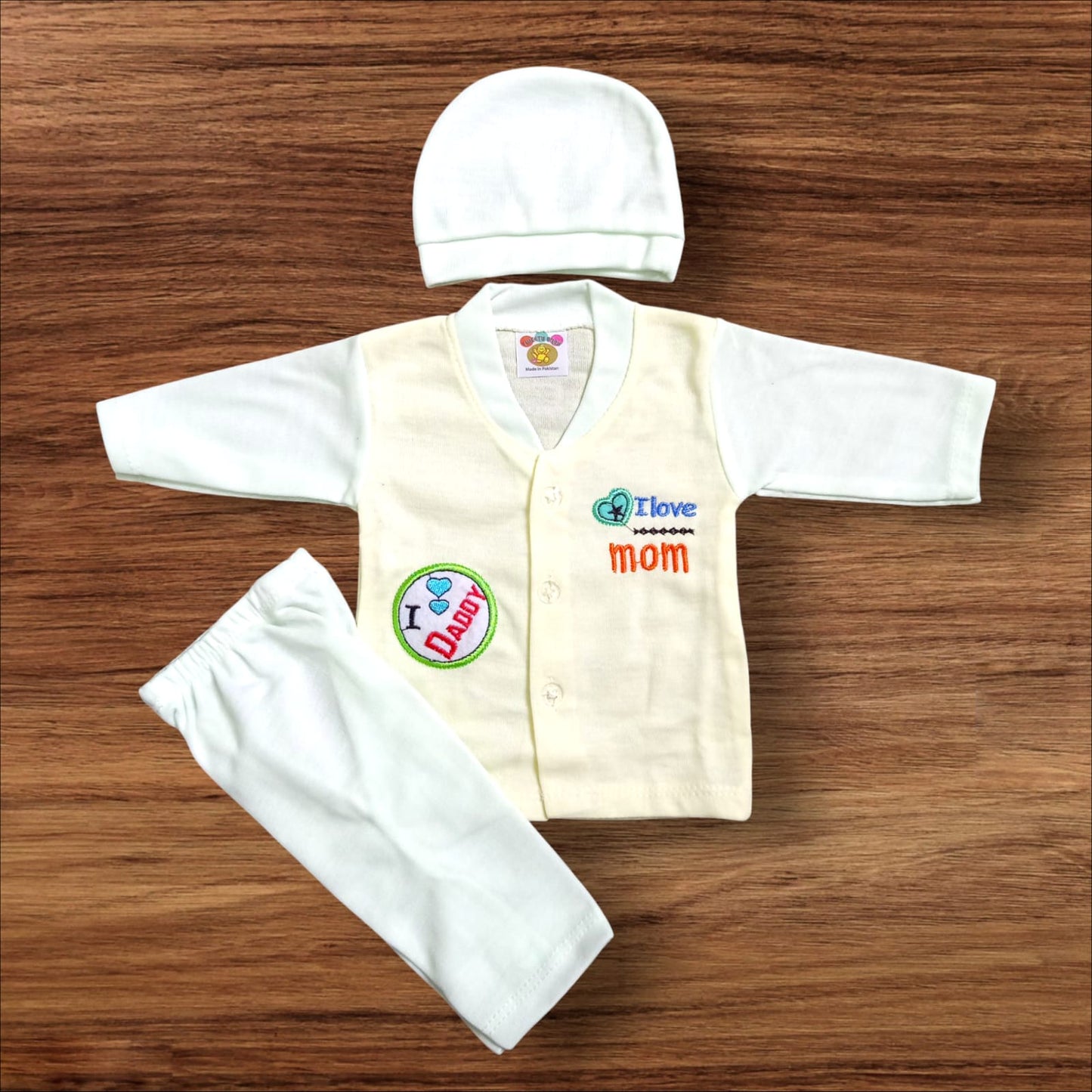 New Born Baby Suit I love Mom Green
