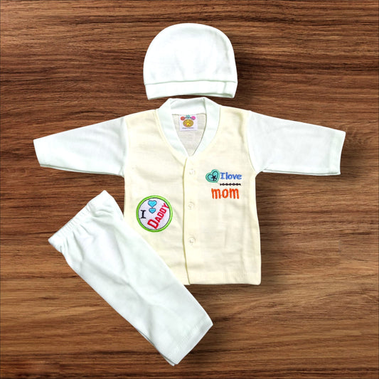 New Born Baby Suit I love Mom Green