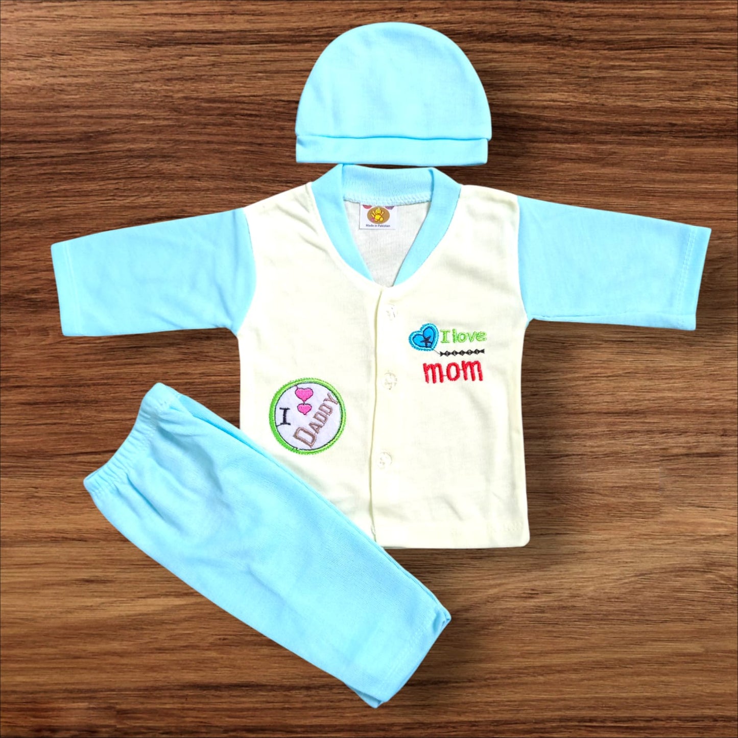 New Born Baby Suit I love Mom Blue