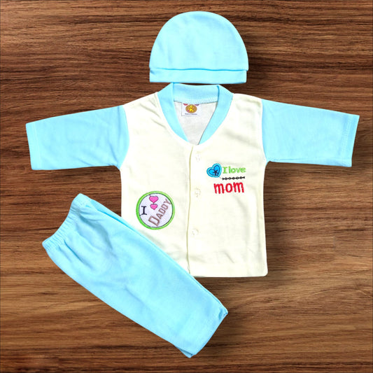 New Born Baby Suit I love Mom Blue