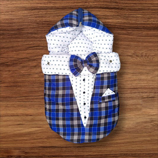 New Born Baby Foamic Check Bow Ink Blue