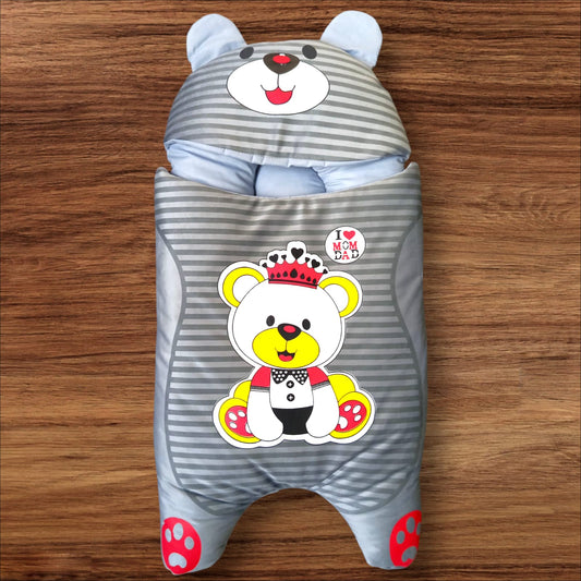 Newborn Baby Hooded Carry Nest Valvet Bear Grey
