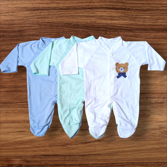 Baby Footed Plain Rompers Pack of 3 (0 to 3 months)