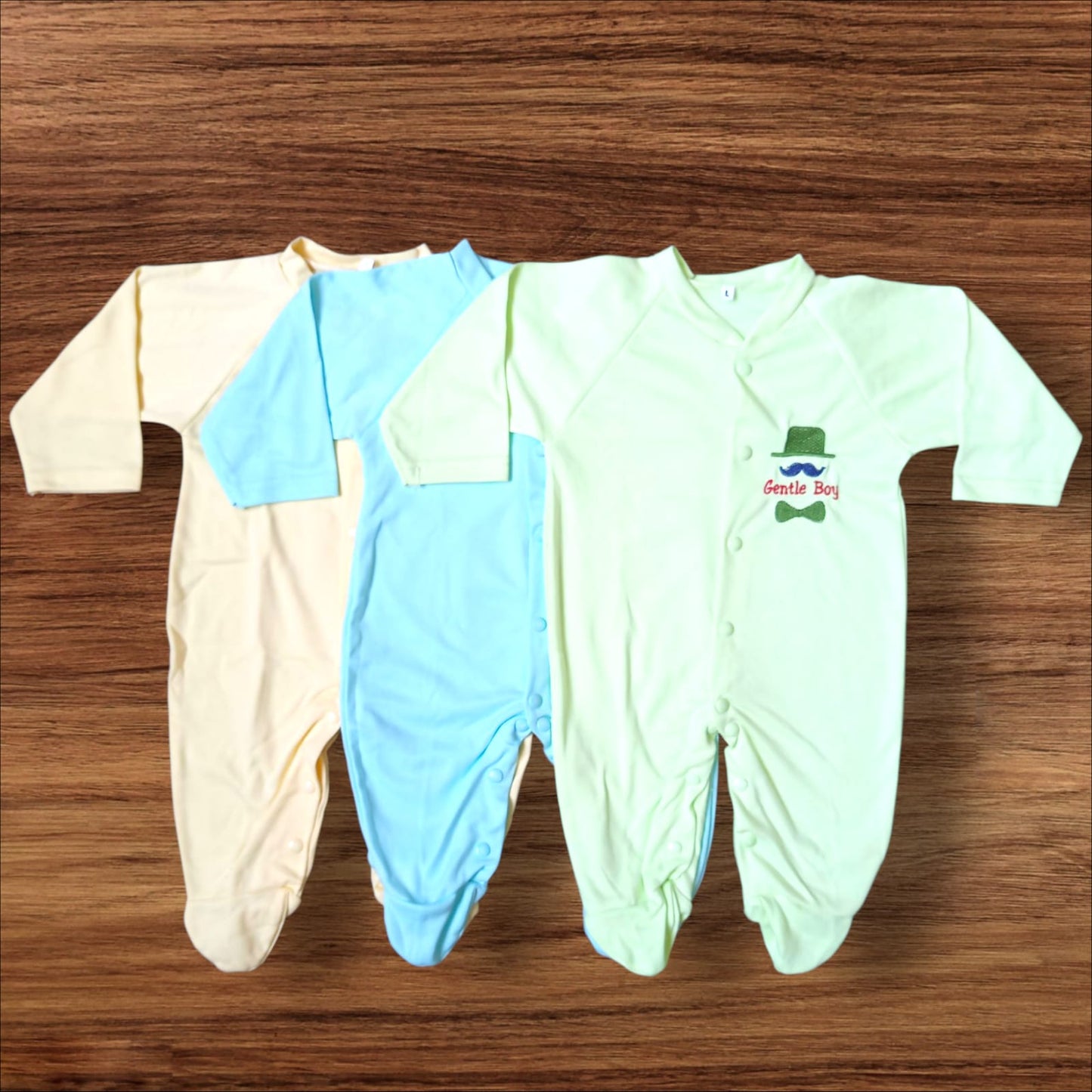 Baby Footed Plain Rompers Pack of 3 (6 to 9 months)