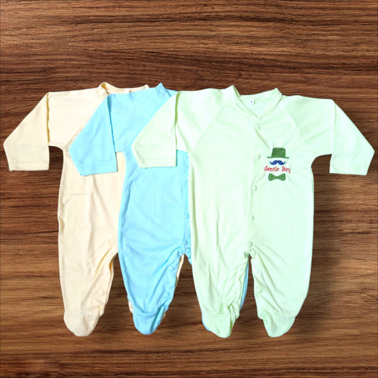 Baby Footed Plain Rompers Pack of 3 (6 to 9 months)