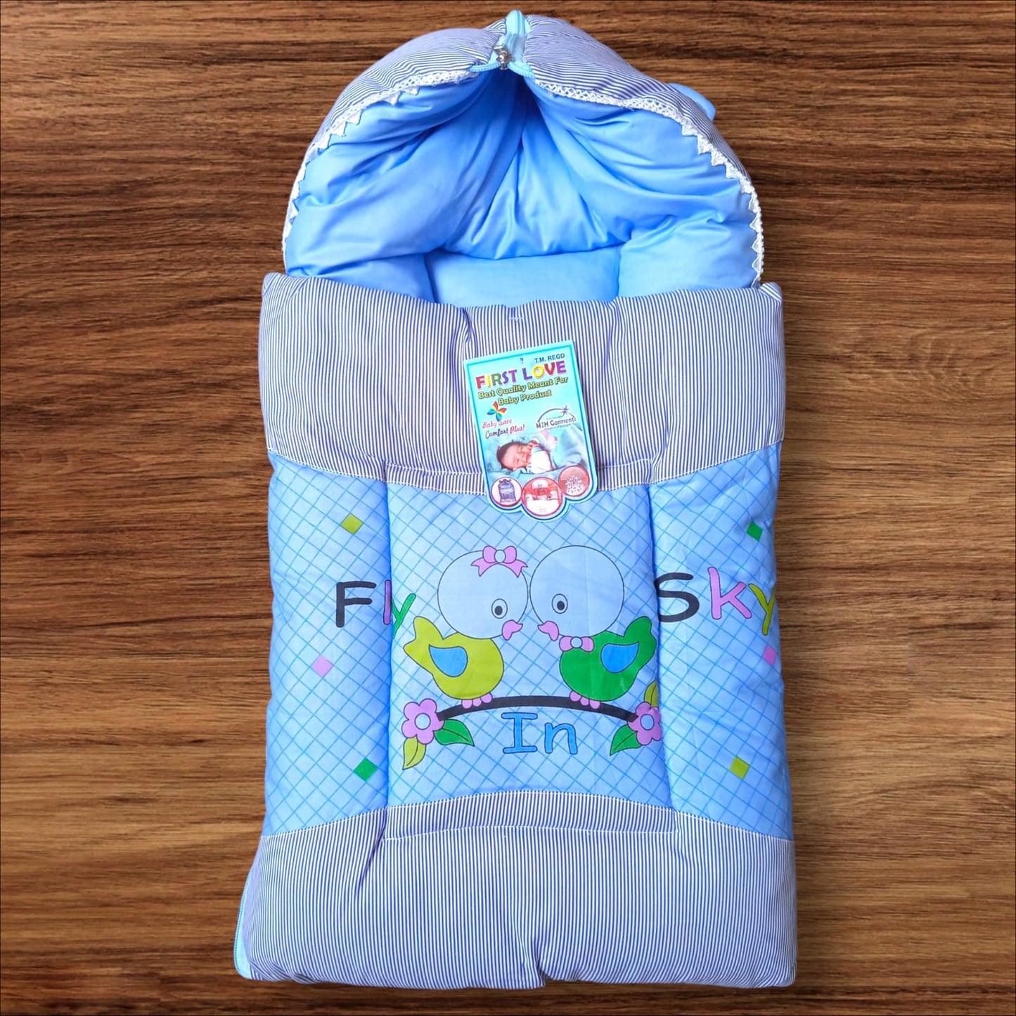 Baby Hooded Carry Nest Cotton Frisky Blue