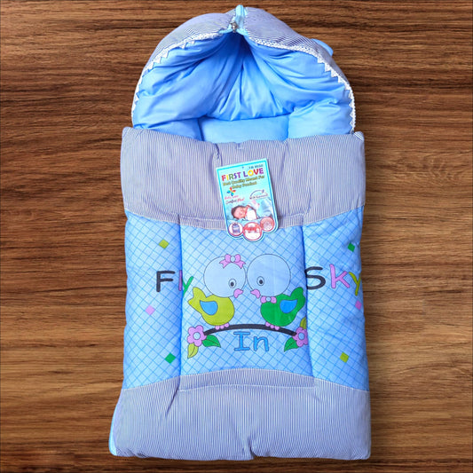 Baby Hooded Carry Nest Cotton Frisky Blue