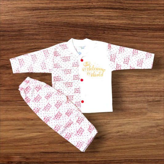 Baby Suit Welcome World Printed Red (1 to 6 Months)