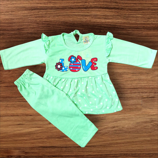 Baby Girl Frock Love (1 to 6 months) Green
