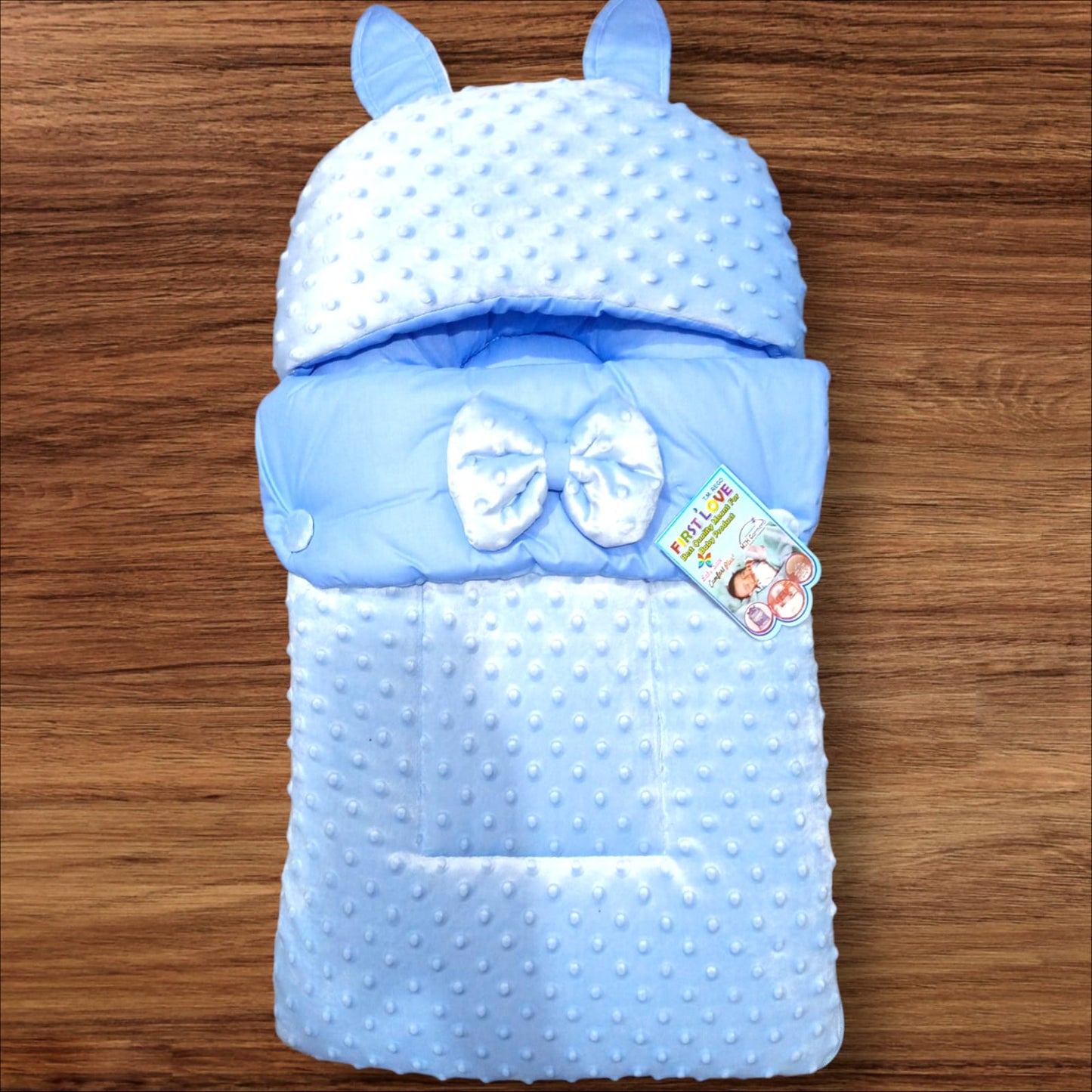 Baby Hooded Carry Nest Valvet Bow Dot Blue