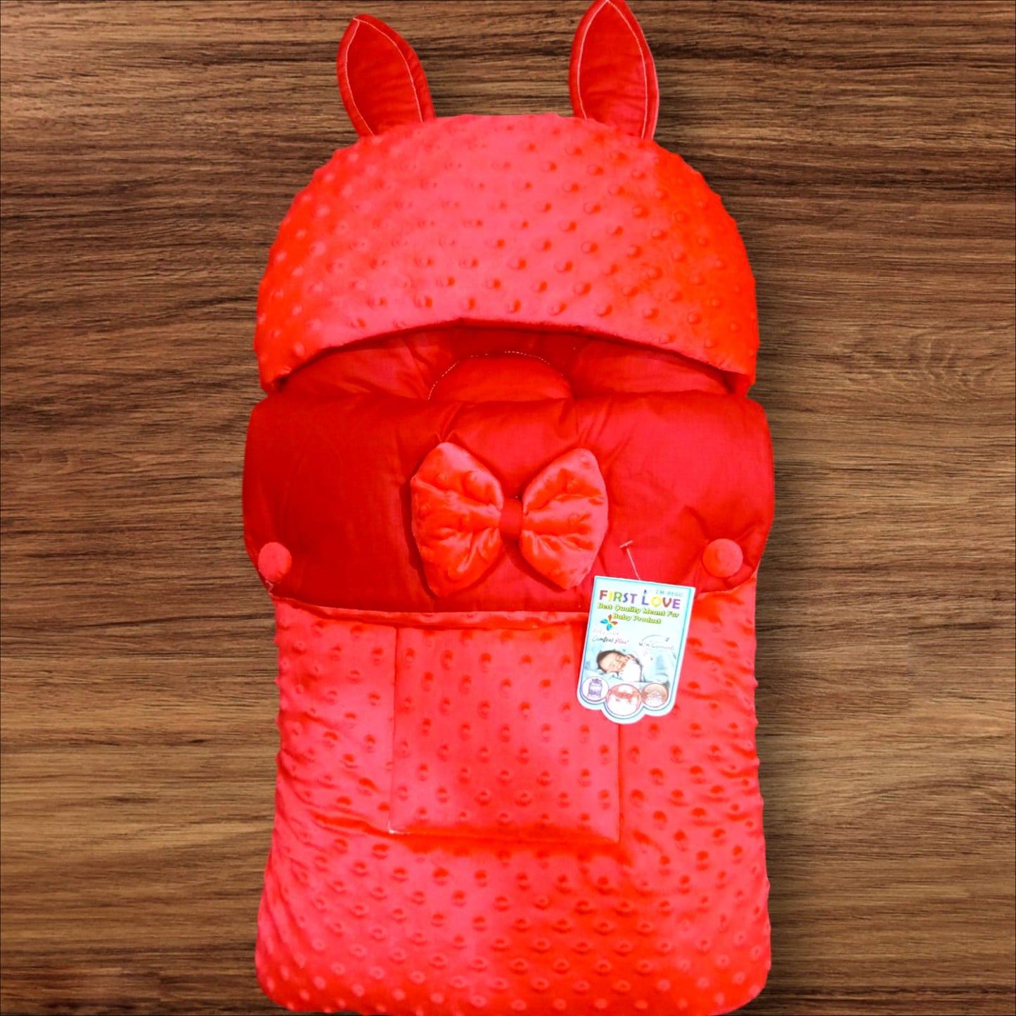 Baby Hooded Carry Nest Valvet Bow Dot Red