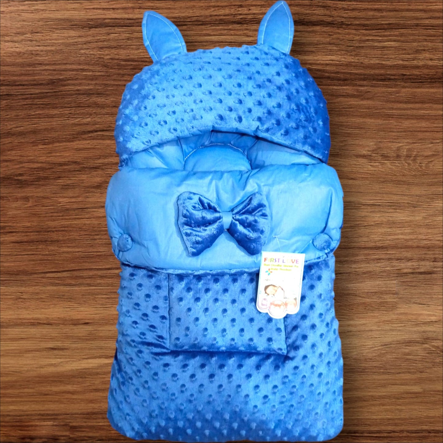 Baby Hooded Carry Nest Valvet Bow Dot Navy Blue