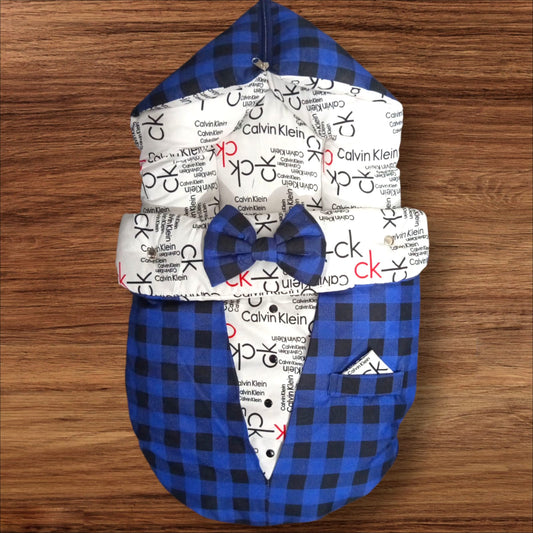 Baby Carry Nest Check Bow Navy blue