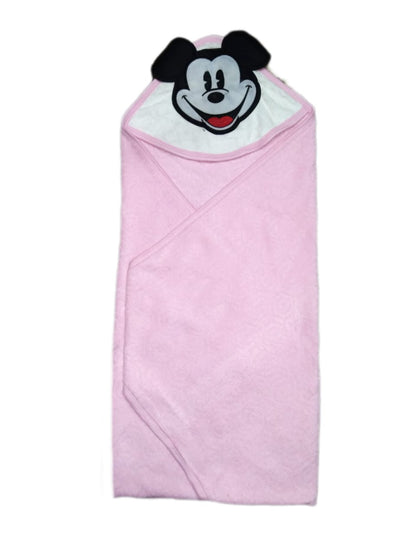 New Born Baby Hooded Wrapping Towel Micky Pink **