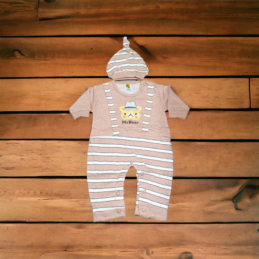 New Born Baby Romper Suit Mr Bear Brown