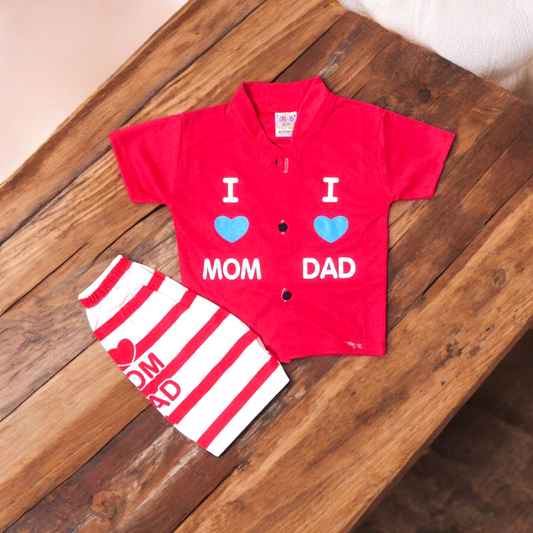 Baby Suit I Love Mom Dad Red (1 to 6 Months) **